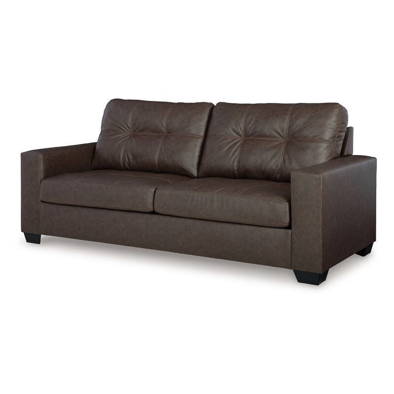 Barl Sofa, Modern Style 85 Inch Soft Tufted Dark Brown Faux Leather