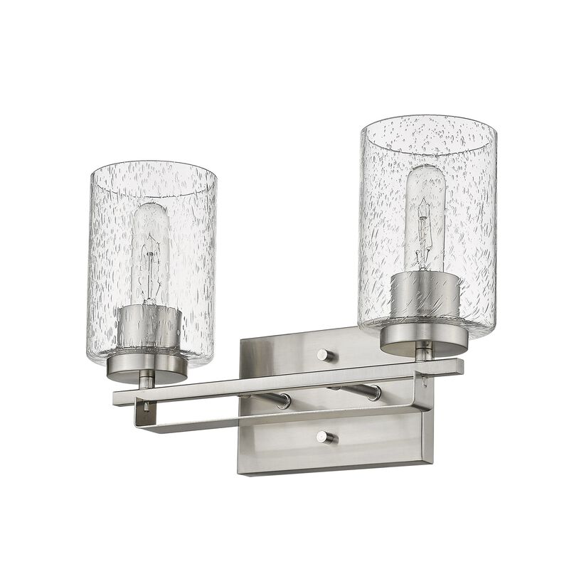 Hivvago Silver Metal and Textured Glass Two Light Wall Sconce