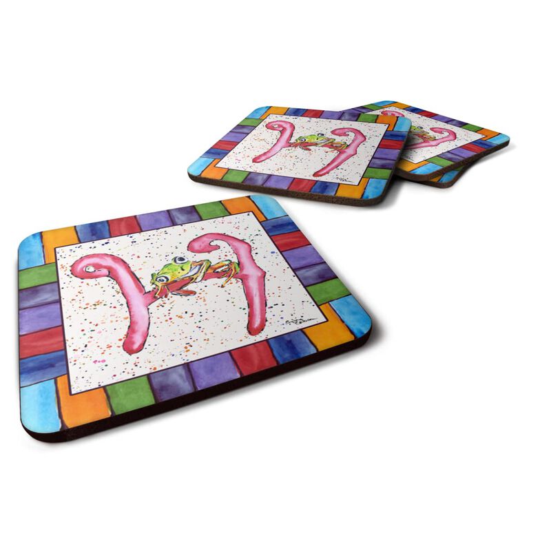 Caroline's Treasures 8431-HFC Beach and Seafood Foam Coasters (Set of 4), 3.5 H x 3.5 W, Multicolor