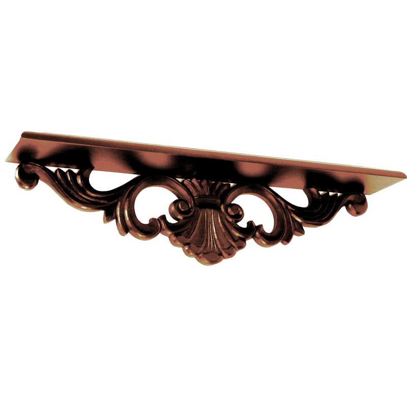 Hand Carved Wooden Wall Shelf with Floral Design Display, Brown - Benzara