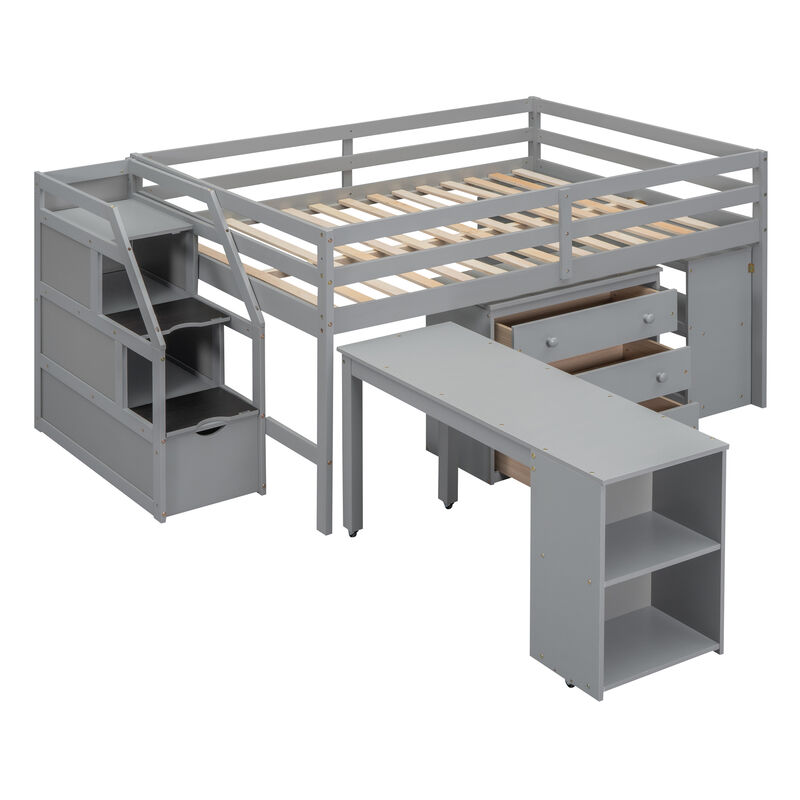 Merax Loft Bed with Writing Desk and 3 Drawers