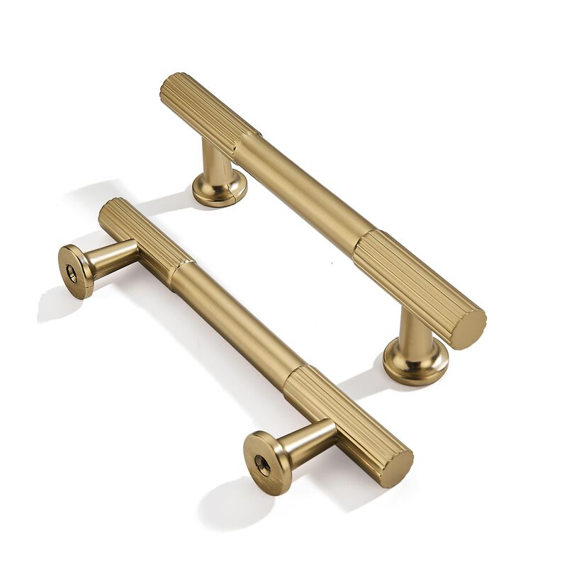 khtumeware 4 Inch(102mm) Hole Center 10 Pack,Brushed Brass Cabinet Pulls Heavy Duty Soild Warm Brass Kitchen Drawer Handles Cabi
