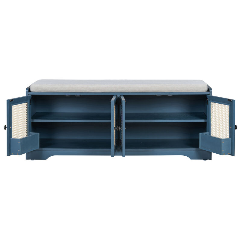 Trexm Storage Bench Multifunctional Wood Entryway Shoe Bench image number 4