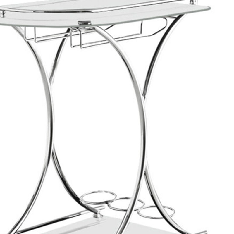 Captivating Serving Cart With 2 Frosted Glass Shelves, Silver-Benzara