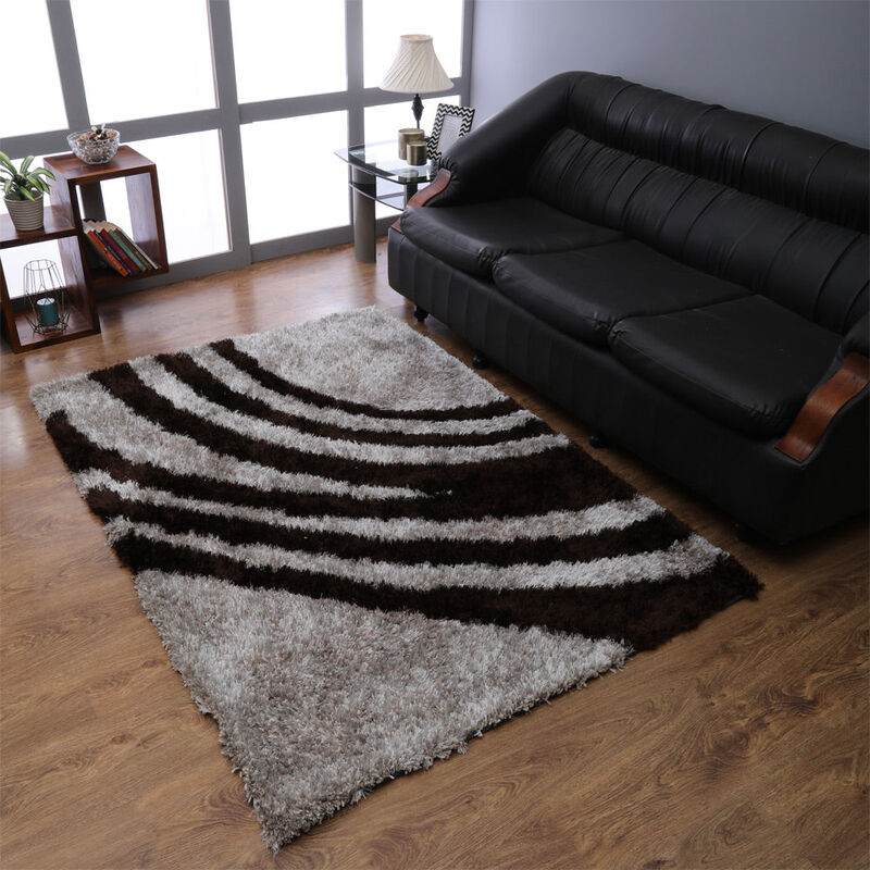 RUGSOTIC CARPETS HAND TUFTED SHAG POLYESTER ECO-FRIENDLY AREA RUGS  - 5'x8', Rectangle, Beige Brown, Contemporary Modern Design, High Pile Thick Handmade Anti Skid Rugs for Living Room K00023