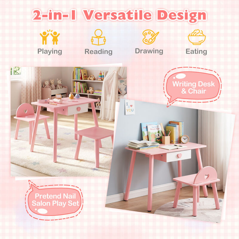 Kids Pretend Nail Salon Playset with Wooden Makeup Set - Pink image number 5