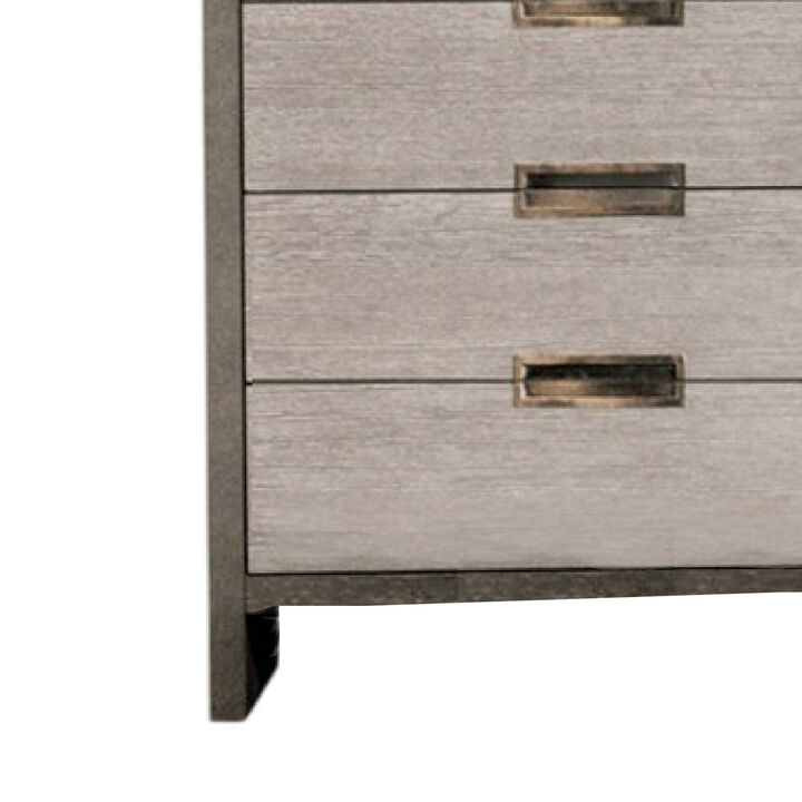 Rizvi Tall Dresser Chest with 5 Drawers, Bronze, Stone Gray Solid Wood - Benzara