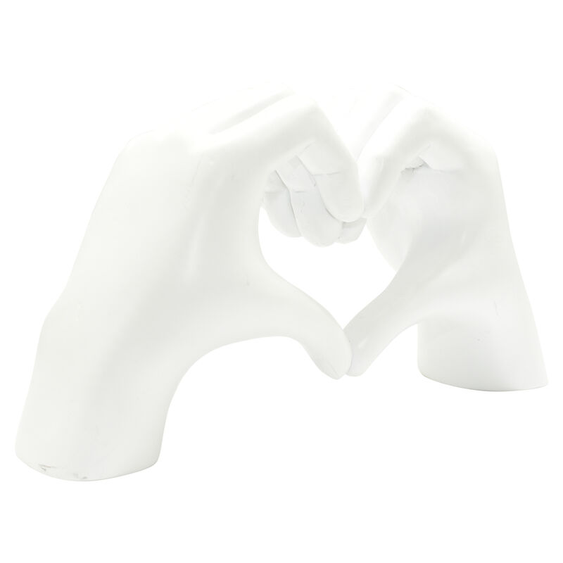 HomeRoots 4" White Resin Heart Hands Tabletop Sculpture image number 0