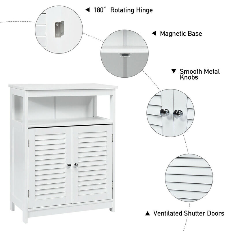 Costway Bathroom Storage Wood Floor Cabinet with Double Shutter Door White