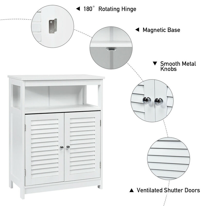 Costway Bathroom Wood Storage Cabinet w/ Double Shutter Door