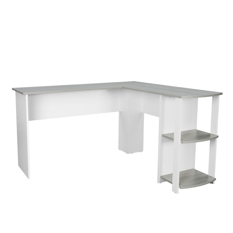 Modern L-Shaped Desk with Side Shelves, Grey