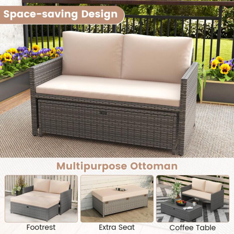 Hivvago Outdoor Rattan Daybed Wicker Loveseat and 31 Gallon Storage Ottoman