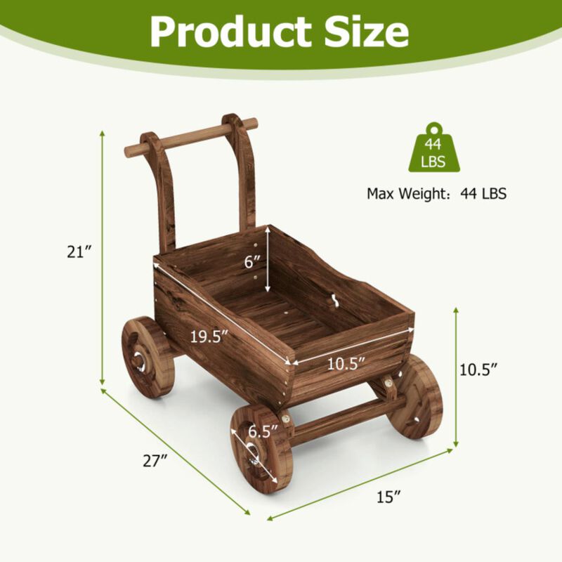 Hivvago Decorative Wooden Wagon Cart with Handle Wheels and Drainage Hole-Rustic Brown