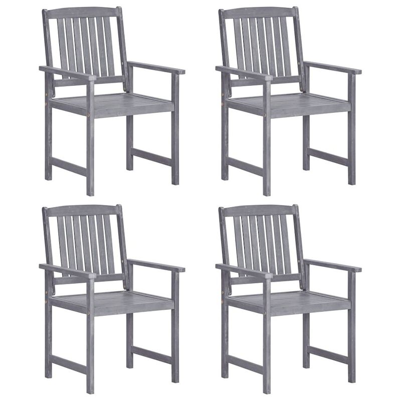 Garden Chair Set of 4 Grey Solid Acacia wood Standard Durable
