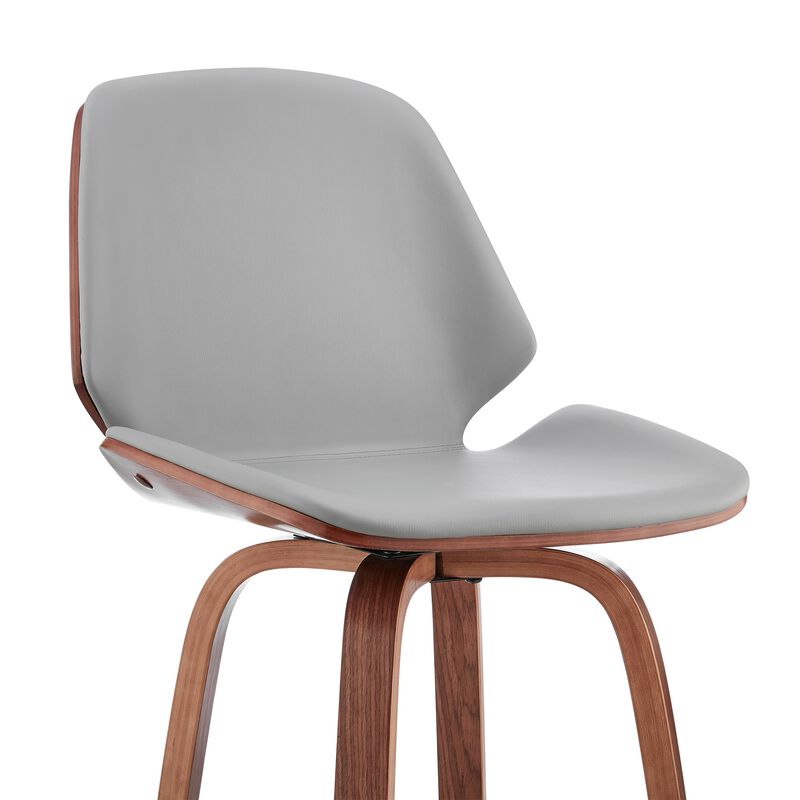 26" Gray Faux Leather and Walnut Wood Swivel Bar Stool image number 4
