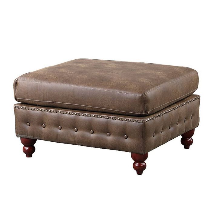 Simi 34 Inch Square Ottoman, Handcrafted Legs, Vegan Faux Leather-Benzara