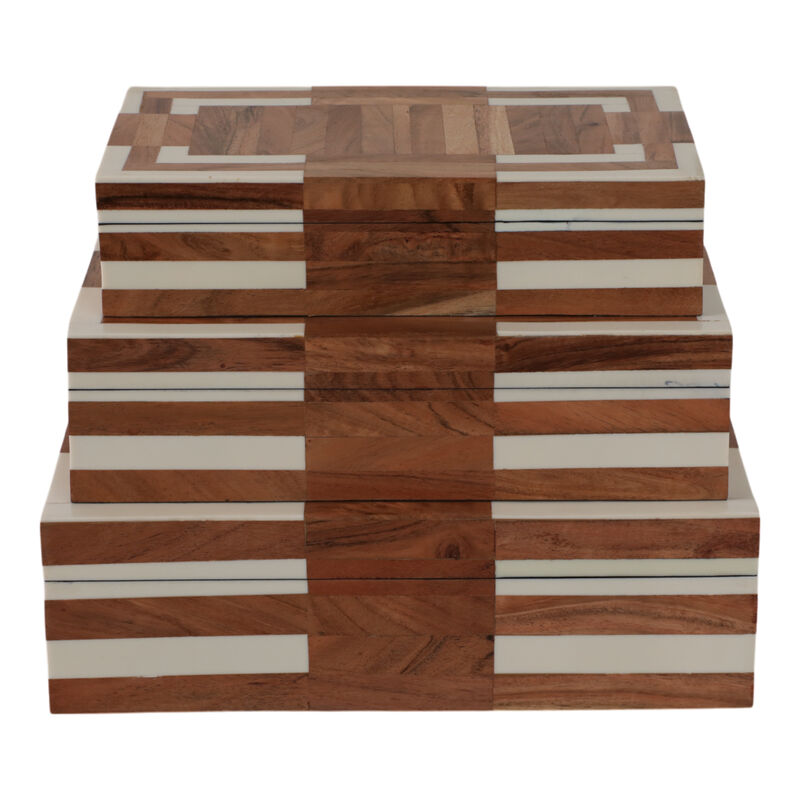 S/3 10/11/12" Wood Inlay Boxes, Natural/ivory image number 5