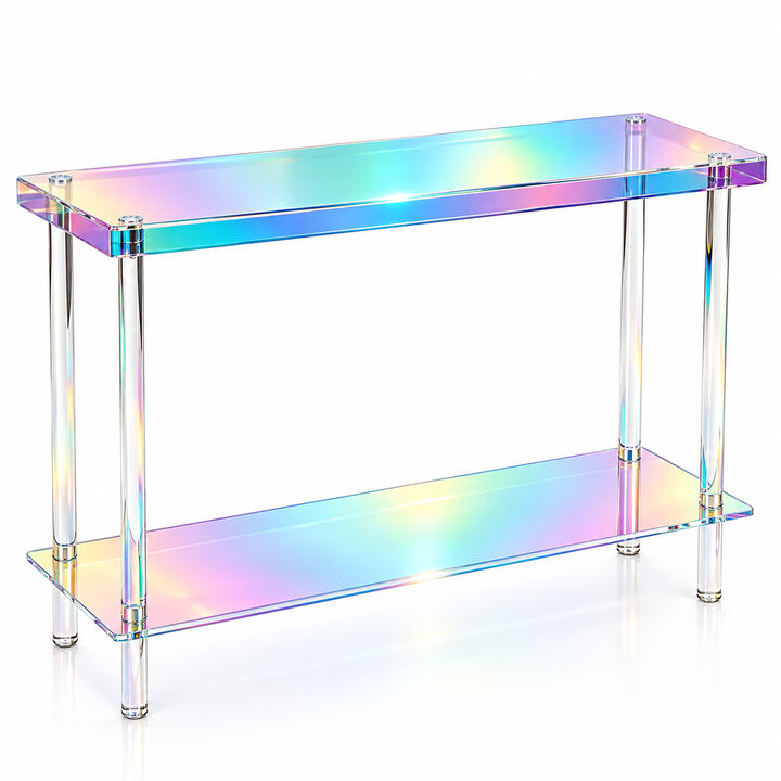 Modern Iridescent Acrylic 2-Tier Console Table for Hallway, Entryway & Living Room