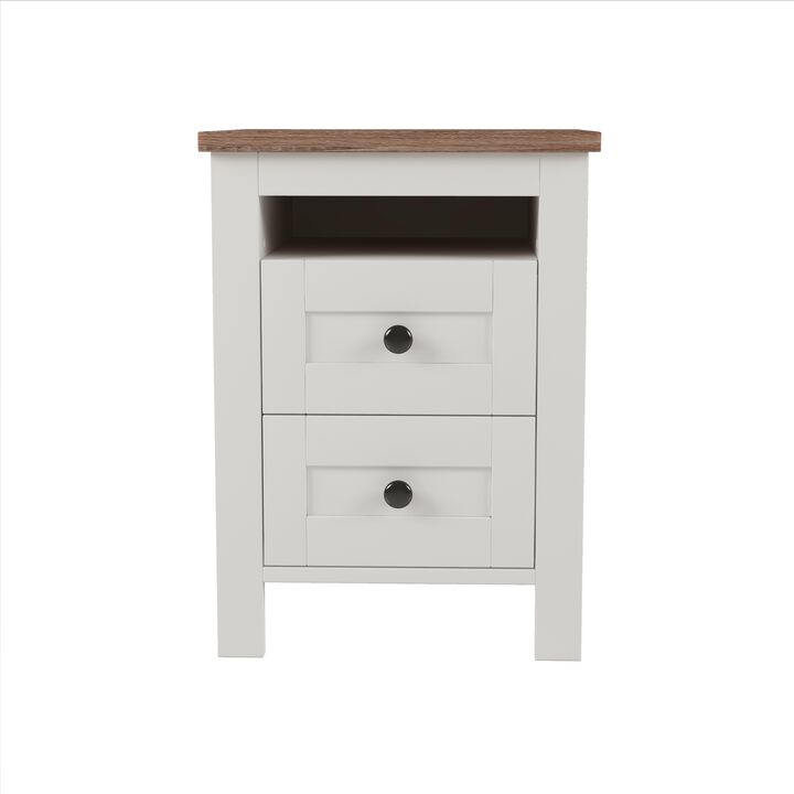 Streamdale Farmhouse Wooden Nightstand with Storage, White+Brown