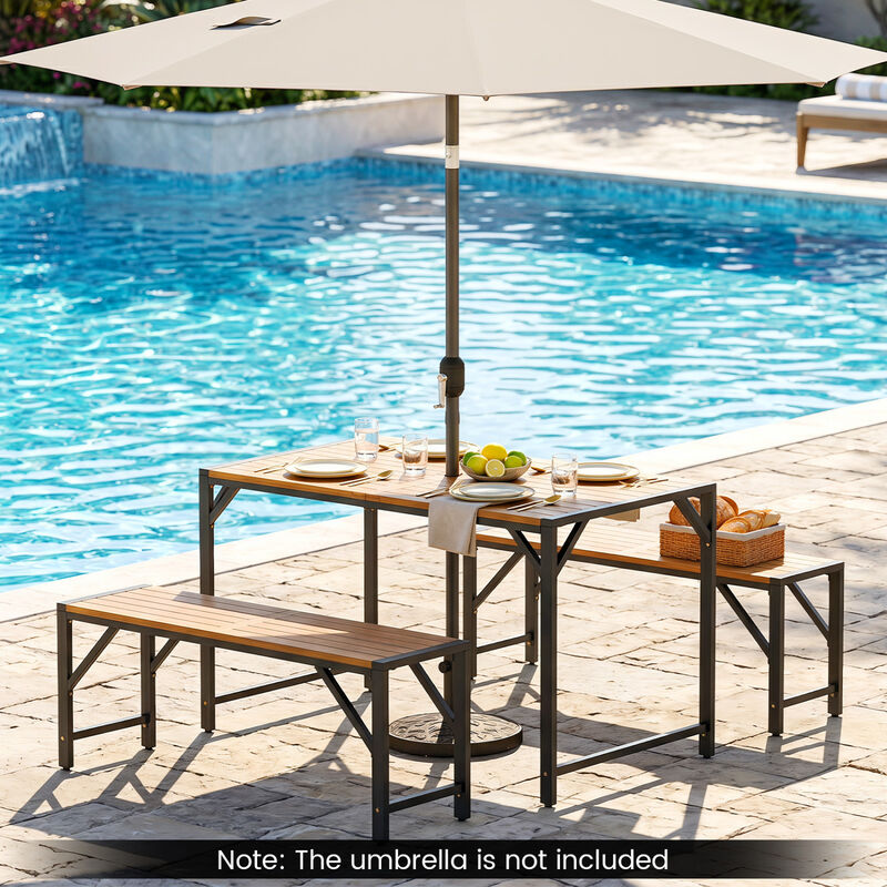 Outdoor Acacia Wood Bench with Slatted Seat for Garden and Backyard-Natural image number 7