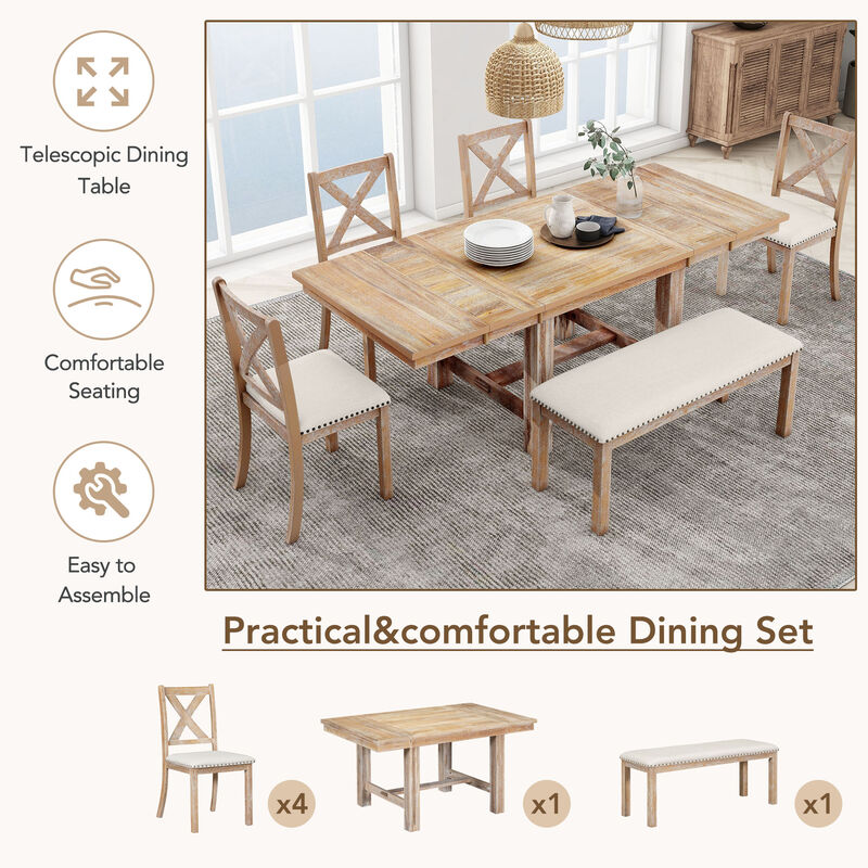 Merax Farmhouse 6-Piece Extendable Dining Table Set