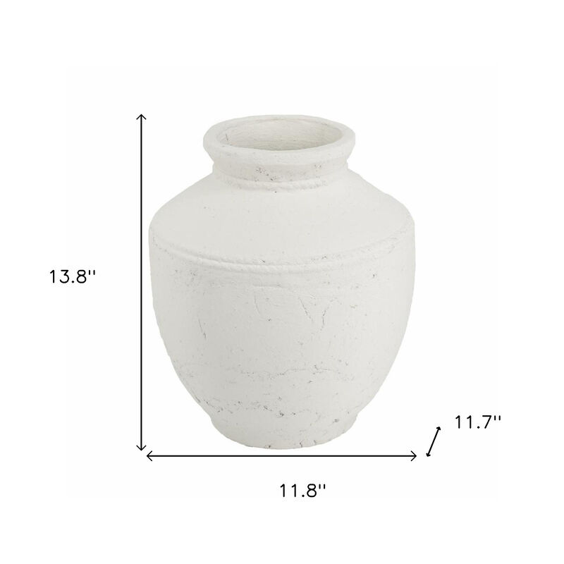 HomeRoots 14" White Terracotta Round Jug Vase image number 4