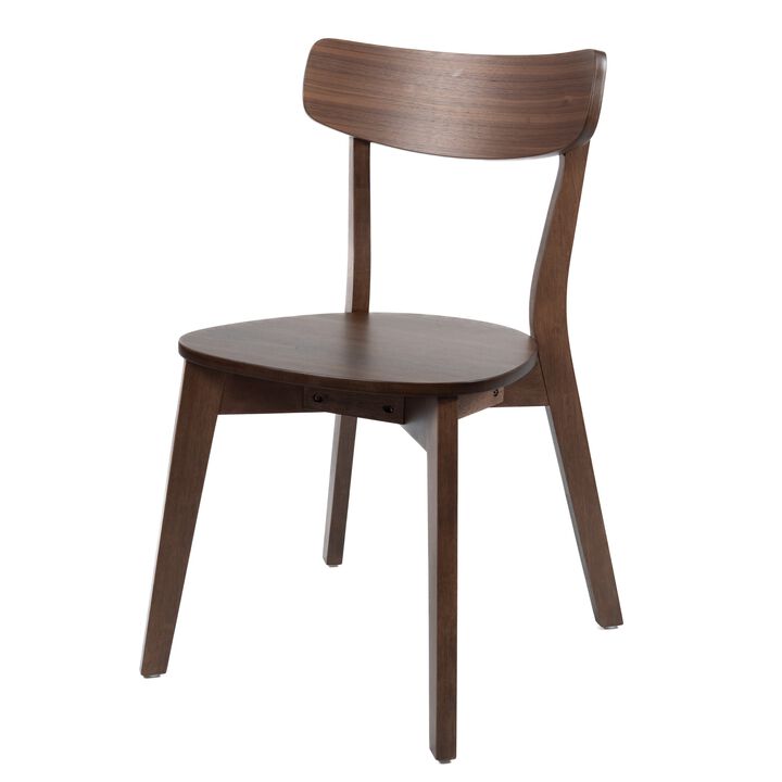 Aby Dining Side Chair, Wooden Round Seat, Open Panel Back, Walnut Brown - Benzara
