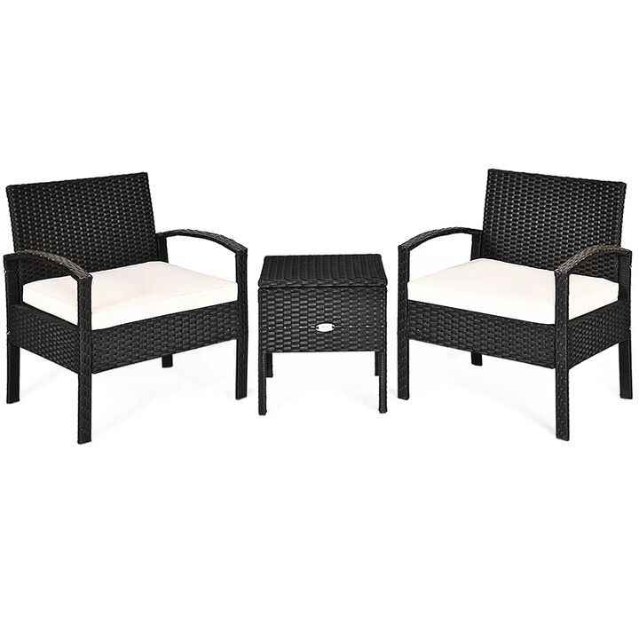 Mondawe 3 Pieces PE Rattan Wicker Sofa Set with Washable and Removable Cushion for Patio