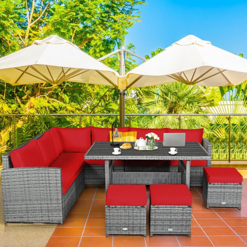 Hivvago 7 Pieces Outdoor Wicker Sectional Sofa Set with Dining Table