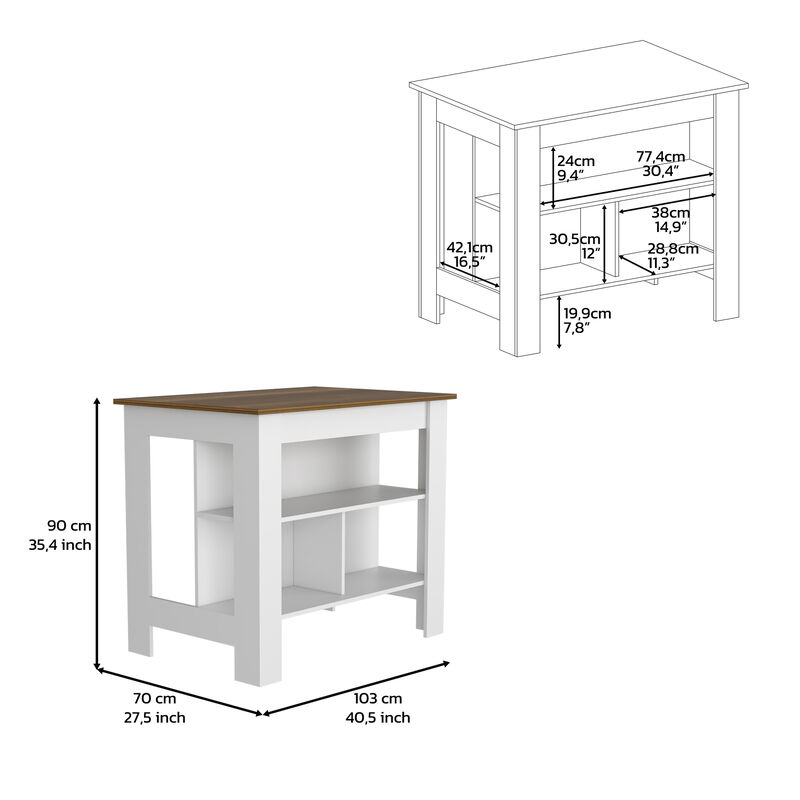 Streamdale Kitchen Island Dozza, Three Shelves, White / Walnut Finish image number 4