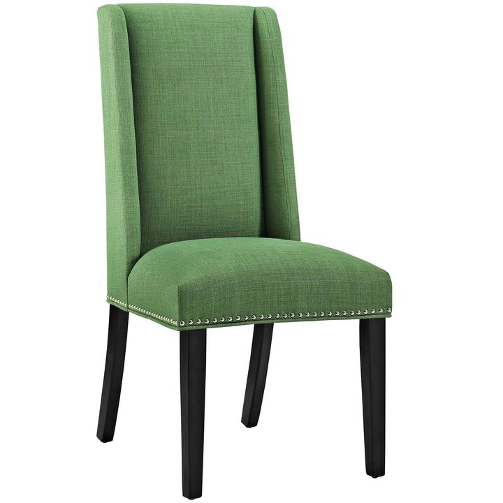 Modway Baron Modern Tall Back Wood Upholstered Fabric Four Dining Chairs in Green