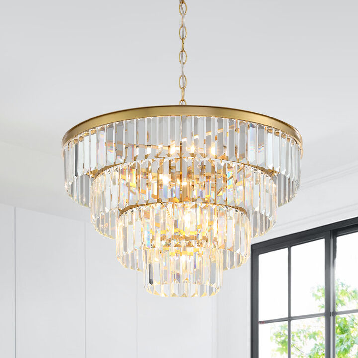 23 in. Glam Warm Gold 6-Light Dimmable Tiered Crystal Chandelier
