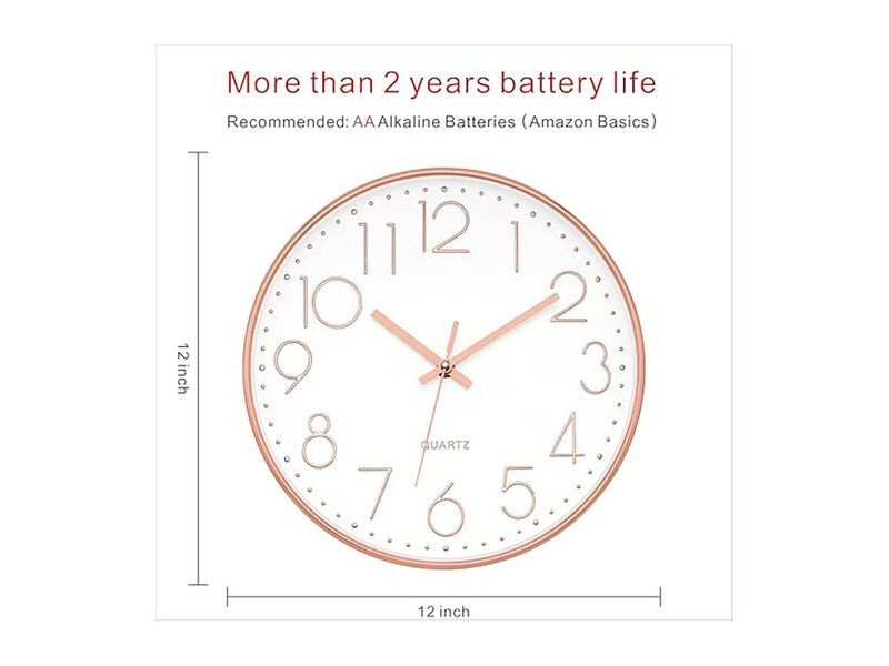 Gold Wall Clock 12 Inch Silent Non Ticking Modern Battery Operated image number 2
