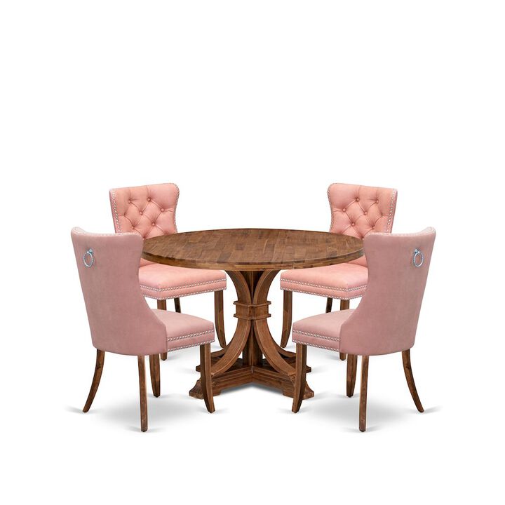 5-Pc Kitchen Dining Set Include A Wooden Table And 4 Beige Red Dining Chairs