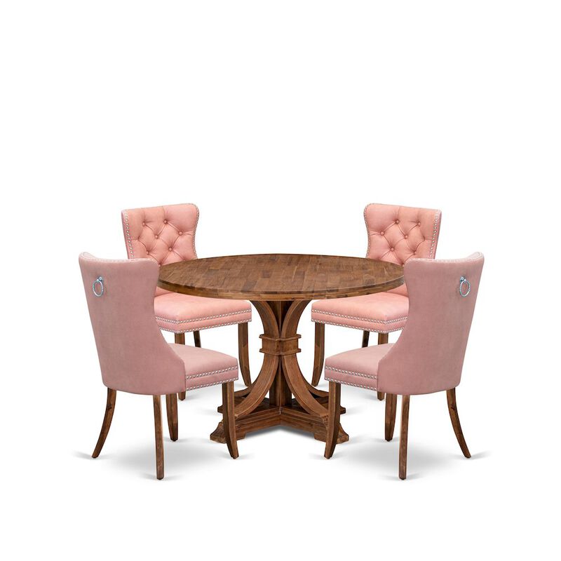 5-Pc Kitchen Dining Set Include A Wooden Table And 4 Beige Red Dining Chairs