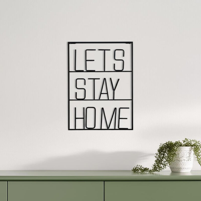 HomeRoots Let's Stay Home 16" X 20" Black Let's Stay Home Metal Wall Decor image number 1