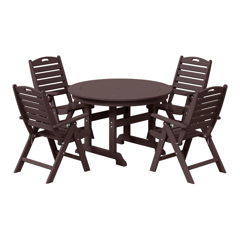 WestinTrends 5-Piece HDPE Round Patio Dining Table Set with Foldable Chairs