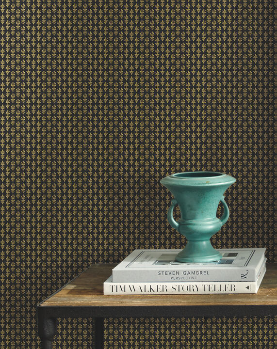 Petal Black & Metallic Gold Wallpaper