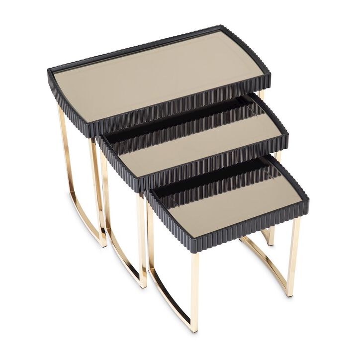 Michael Amini Lisbon Nesting Tables, Set of 3 - Silken Matte Black