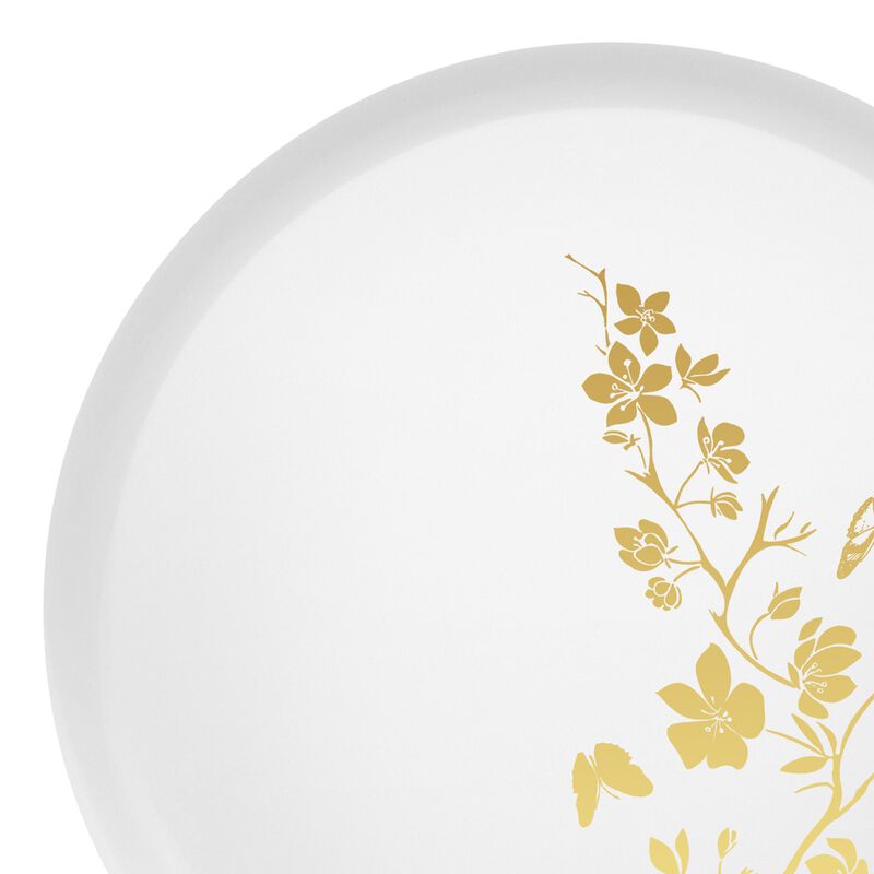 10" White with Gold Floral Round Plastic Dinner Plates (120 Plates) image number 7