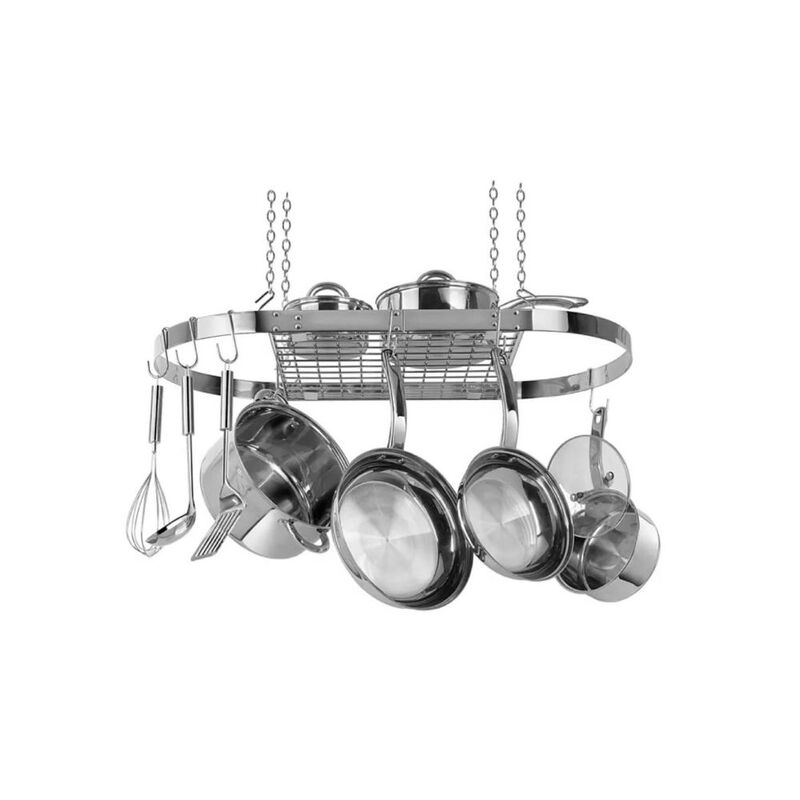 Sleek Stainless Steel Oval Ceiling Hanging Pot Rack for Kitchen Storage image number 0