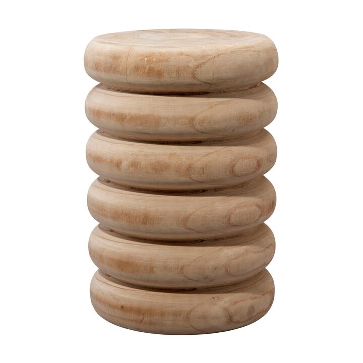 Jevy Outdoor Accent Table, 12 Inch Spiral Natural Brown Paulownia Wood