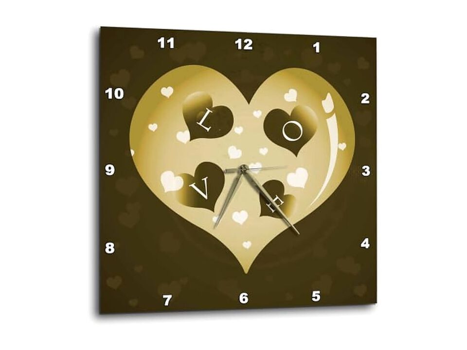 Tan Heart Smaller Spell Love Wall Clock 15 Inch Home Decor