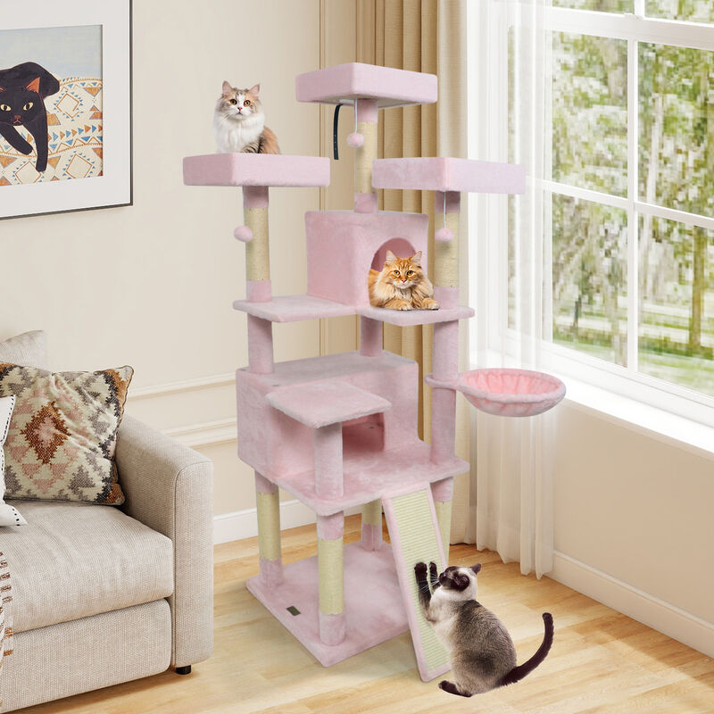 Tall Cat Tree with 3 Upholstered Perches and 2 Spacious Cat Condos image number 1