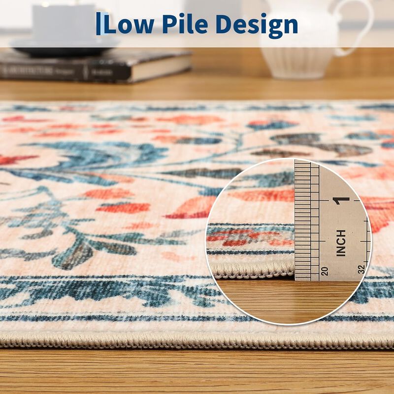 Modern Washable Folding Floral Print Rug, Soft Washable Non - Slip Backing for Living Room Bedroom image number 2