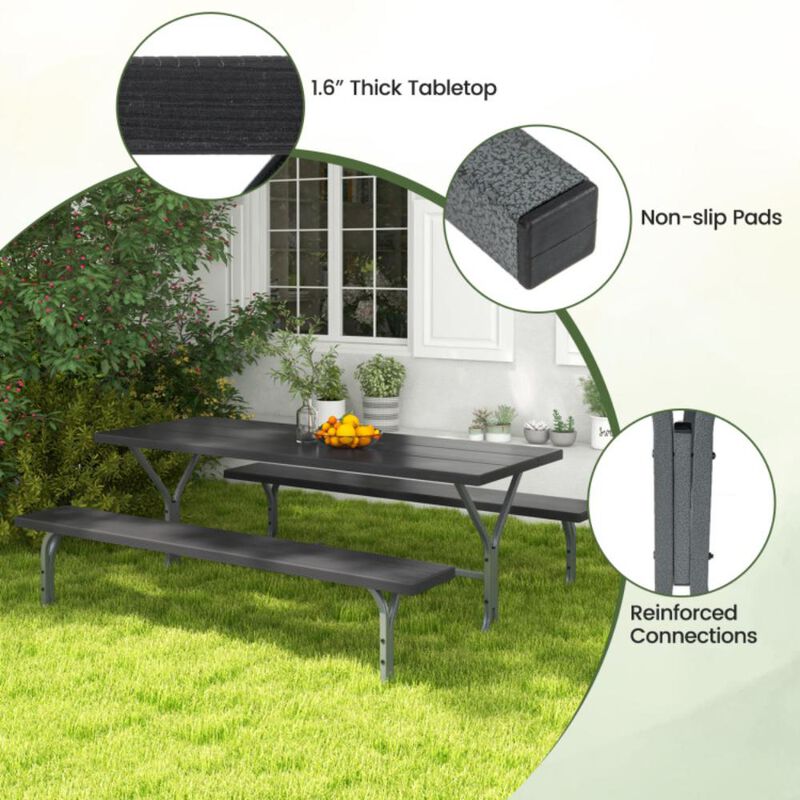 Hivvago Picnic Table Bench Set with HDPE Tabletop for 8 Person