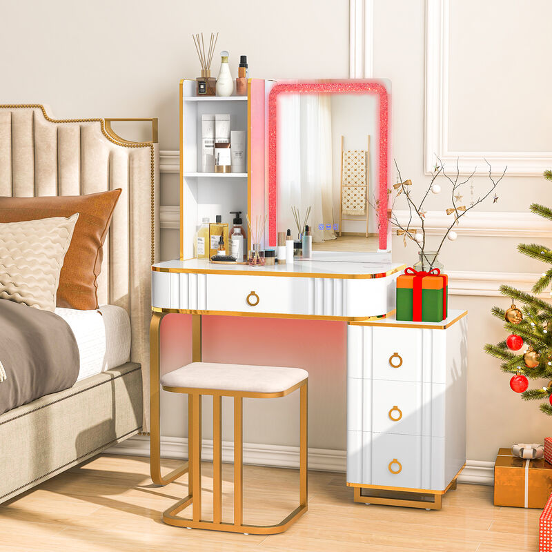 Vanity Table Set with RGB LED Lights and Wireless Charging Station