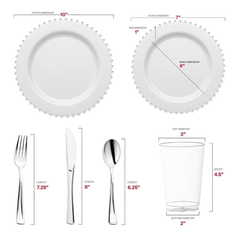 White with Silver Pearl String Round Plastic Wedding Value Set (120 Sets) image number 2
