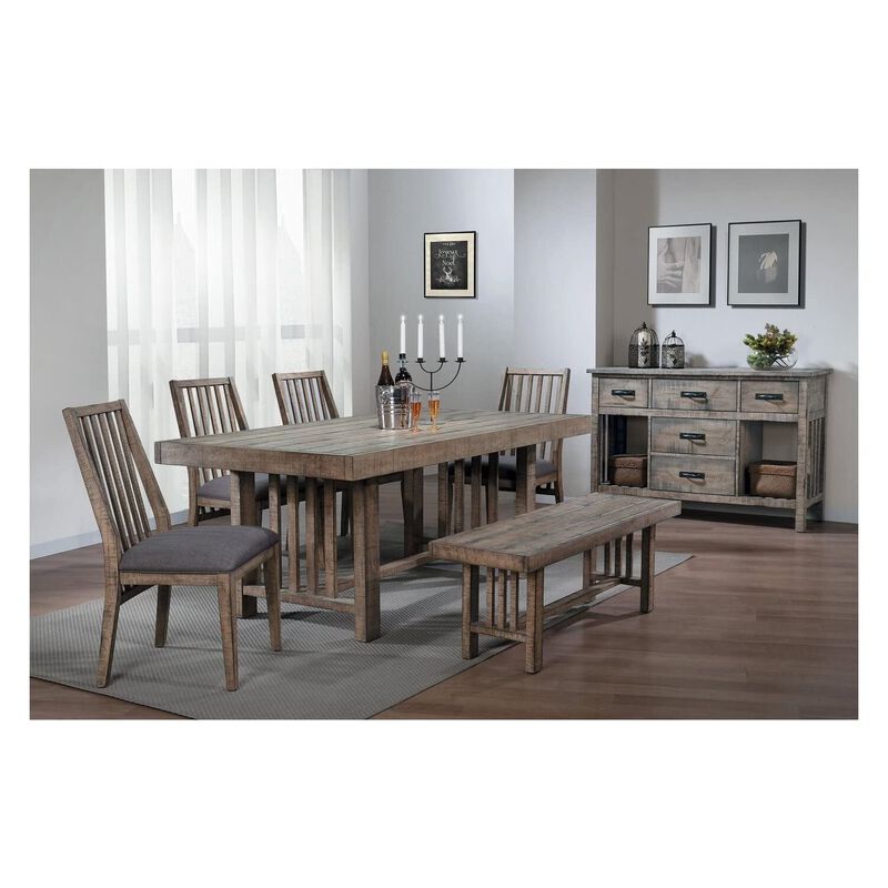 Wood Veneer Side Chair With Slatted Back, Brown, Set of 2