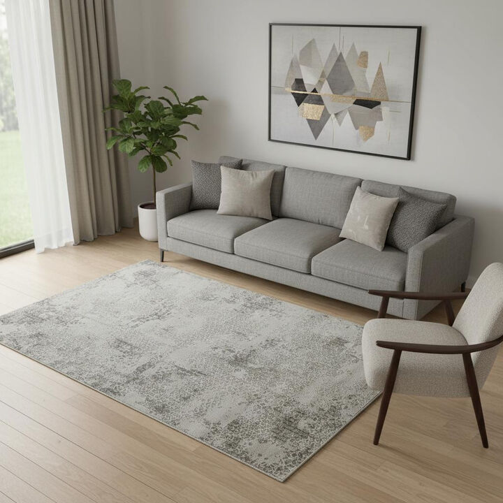 HomeRoots Abstract Distressed Area Rug With Fringe